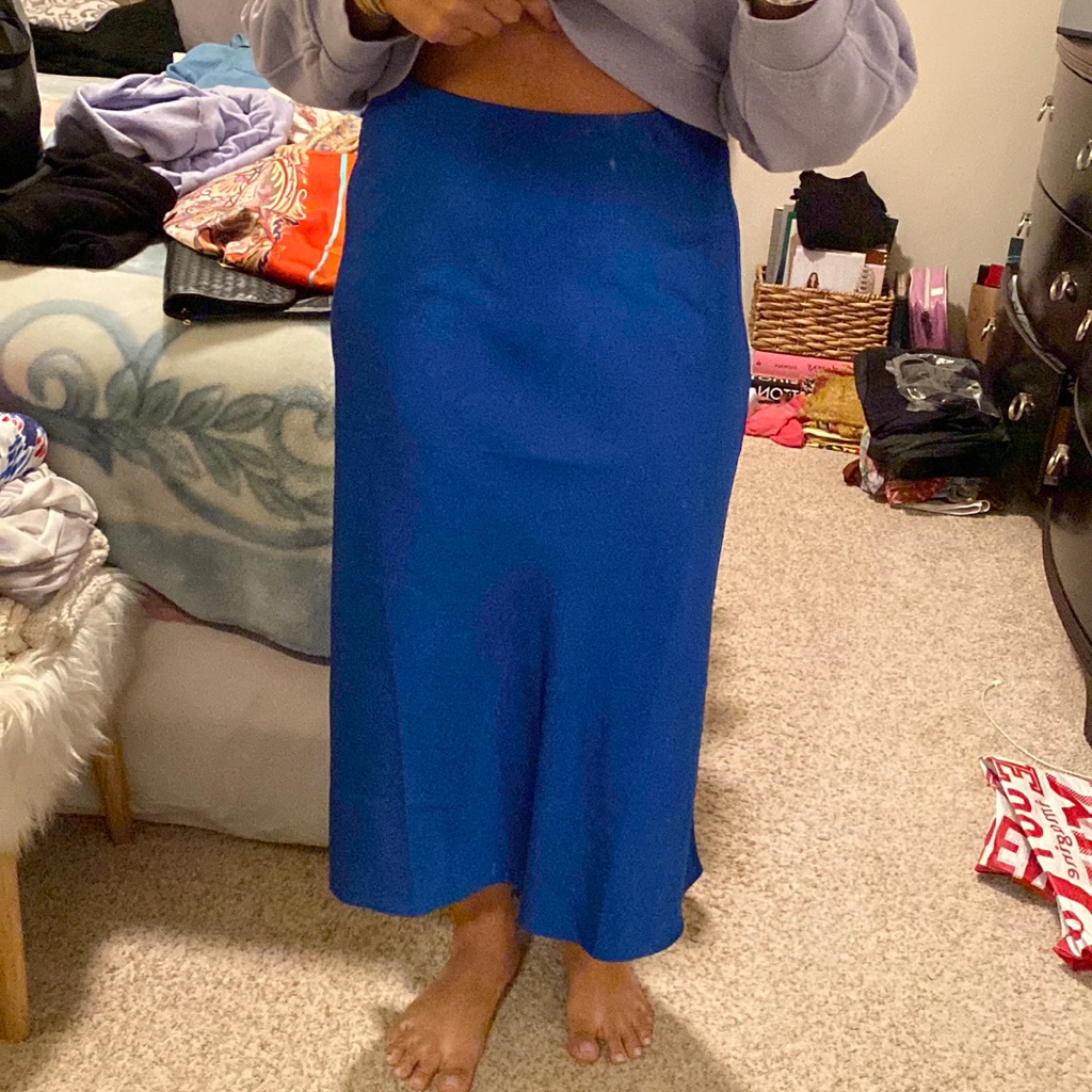 J.Crew Blue Satin Midi Skirt